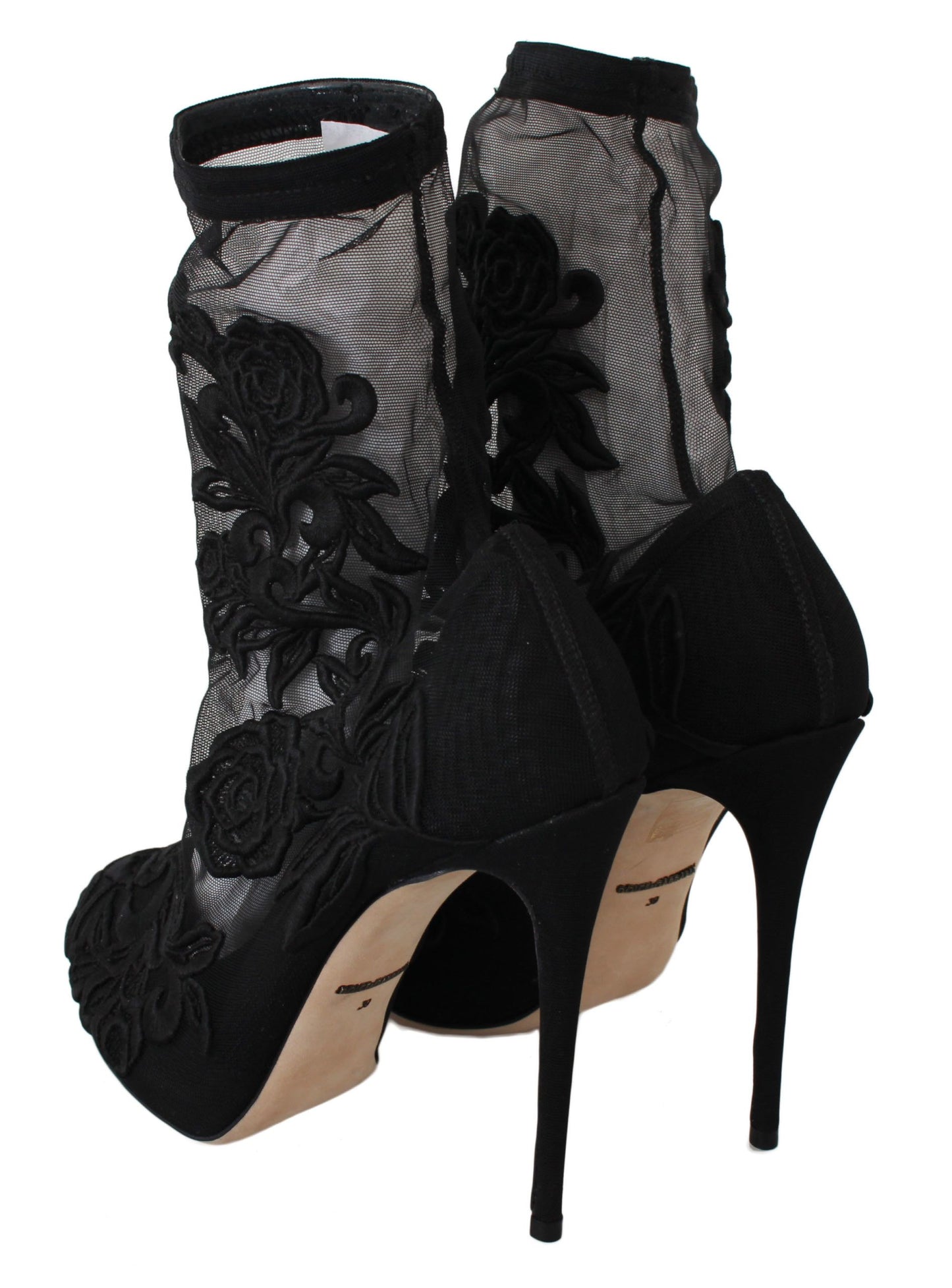 Dolce &amp; Gabbana Black Roses Stilettos Booties Socks Shoes