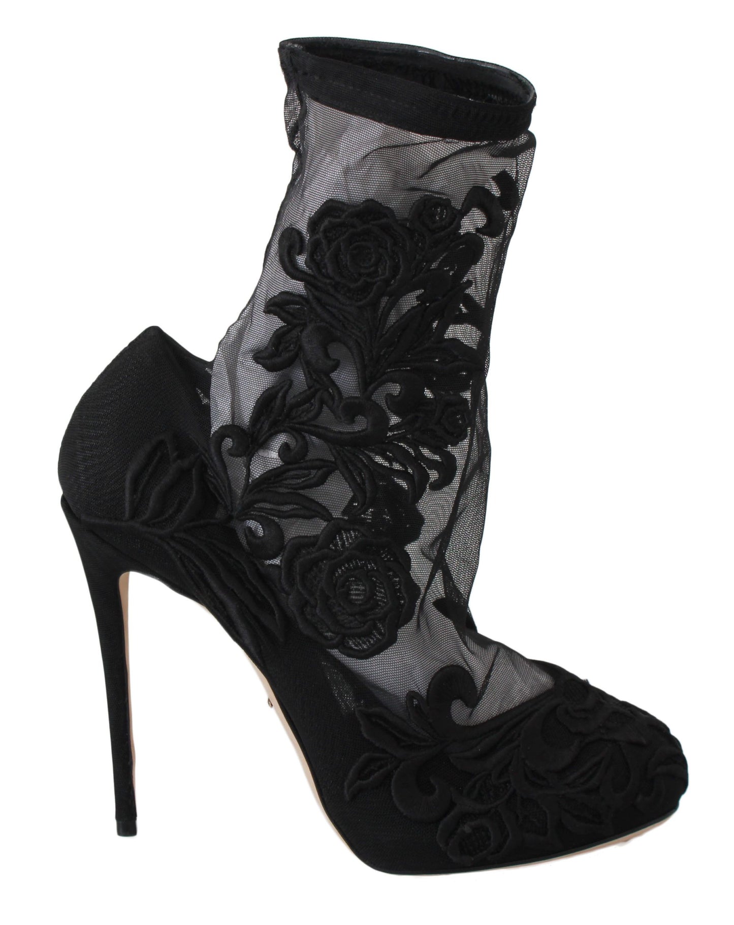 Dolce &amp; Gabbana Black Roses Stilettos Booties Socks Shoes