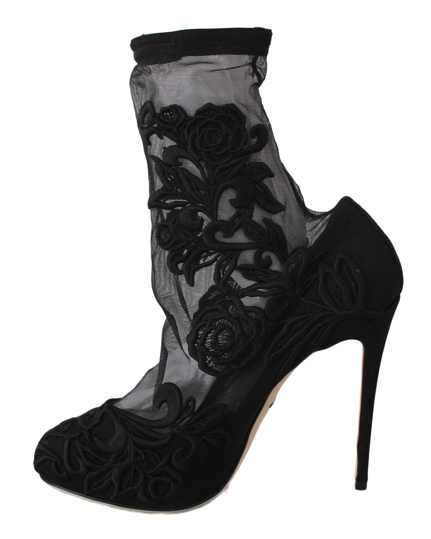 Dolce &amp; Gabbana Black Roses Stilettos Booties Socks Shoes