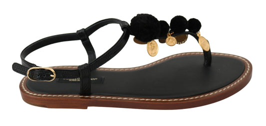 Dolce &amp; Gabbana Pom Pom Flip-Flop-Flats mit Knöchelriemen