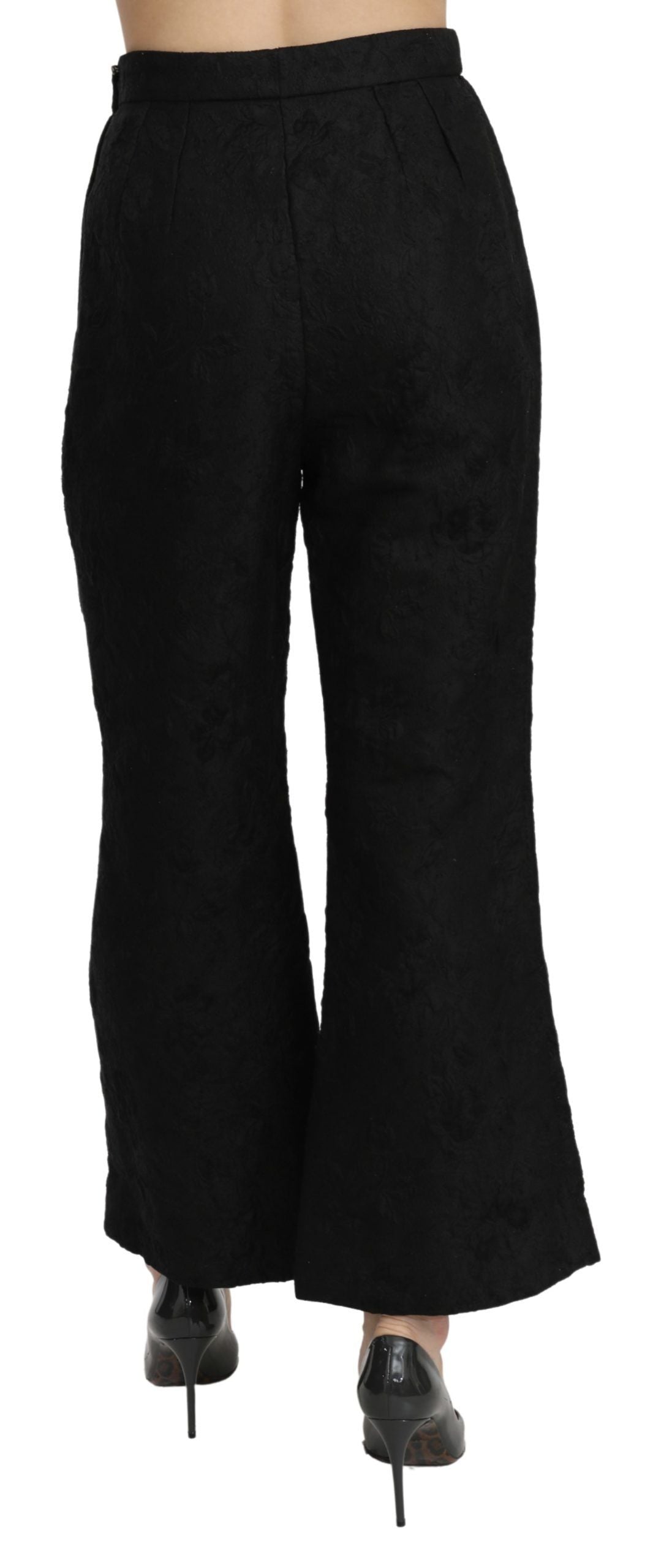 Dolce &amp; Gabbana Black High Waist Flared Cropped Brocade Pants