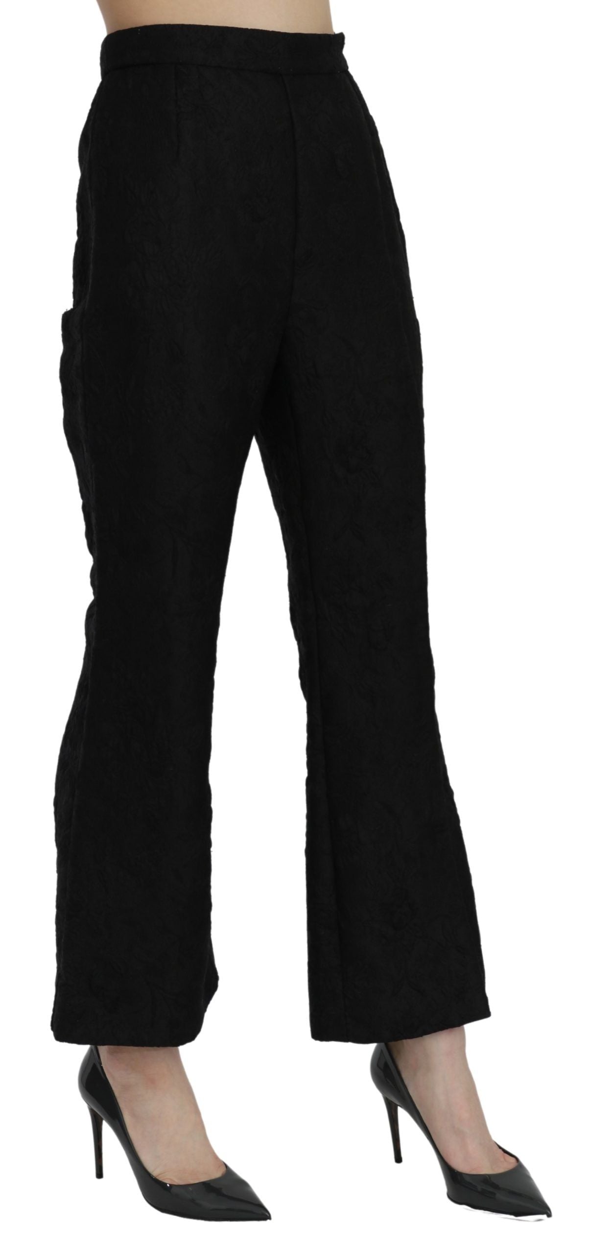 Dolce &amp; Gabbana Black High Waist Flared Cropped Brocade Pants