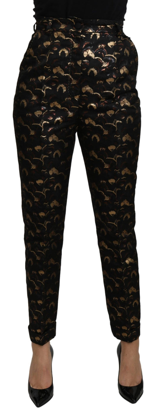 Dolce &amp; Gabbana Black Gold Brocade High Waist Pants