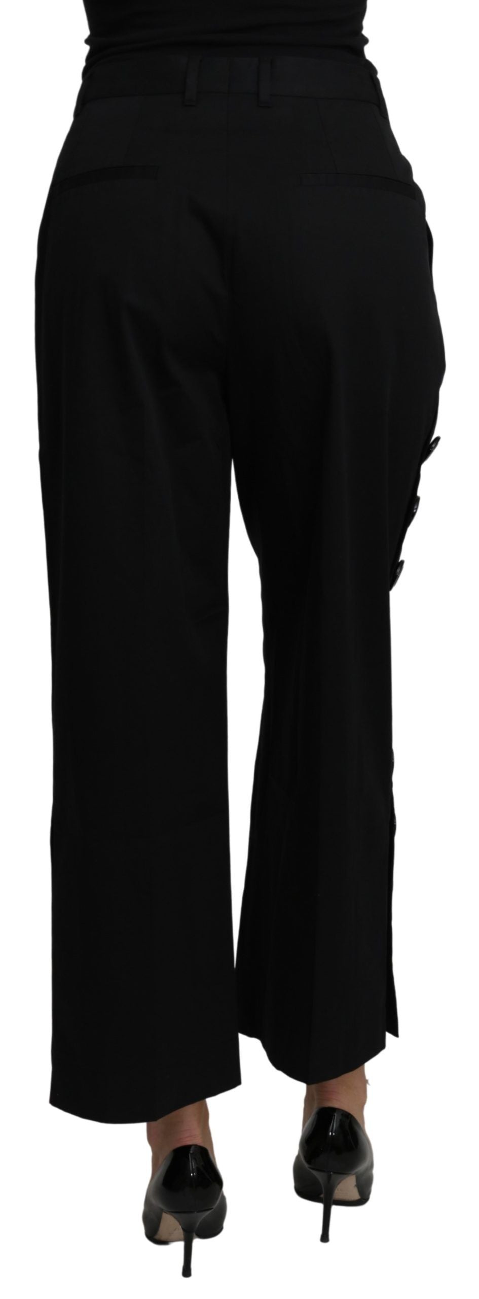 Dolce &amp; Gabbana Black High Waist Cropped Cotton Stretch Pants