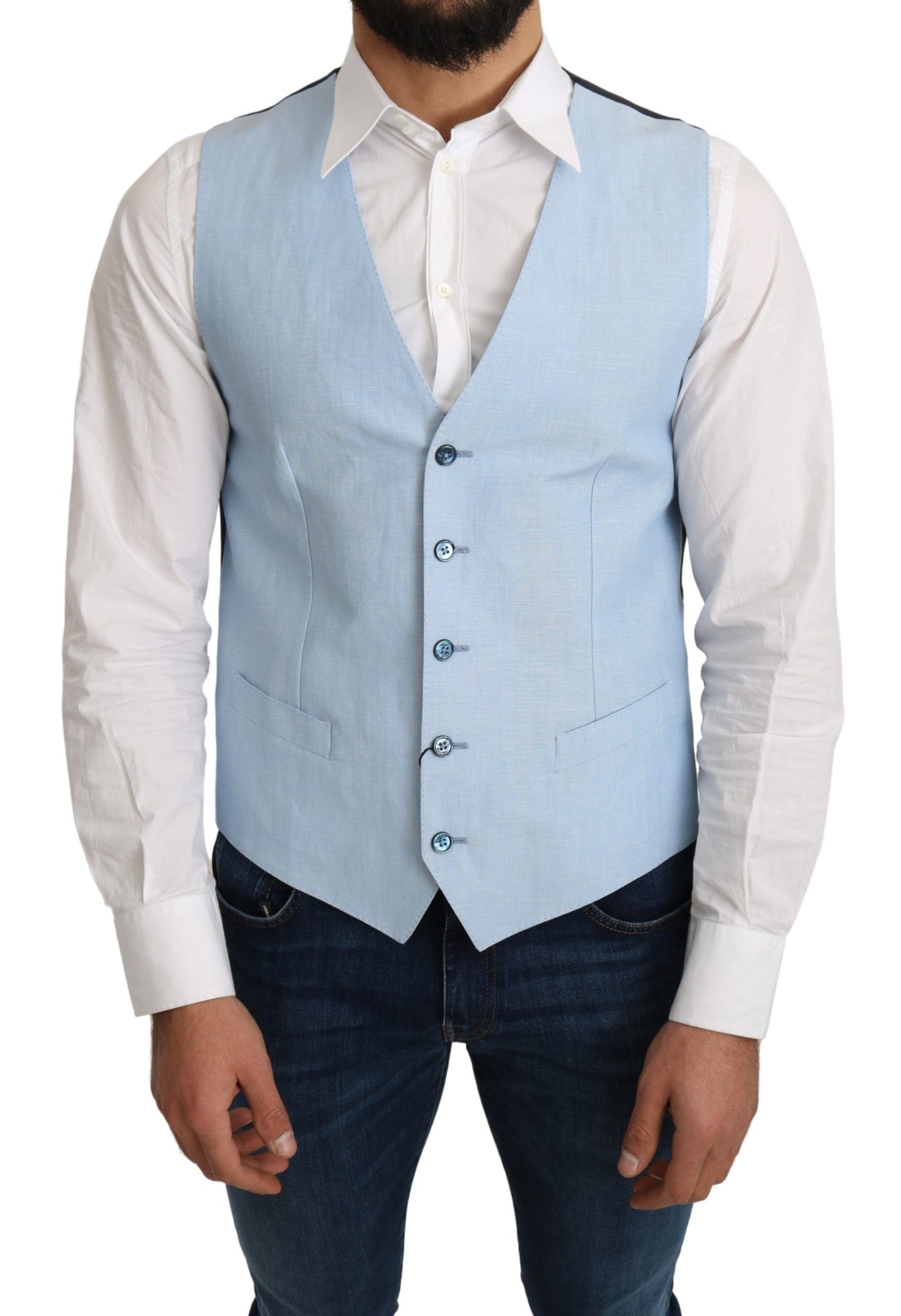 Dolce &amp; Gabbana Blue Viscose Stretch Formal Coat Vest