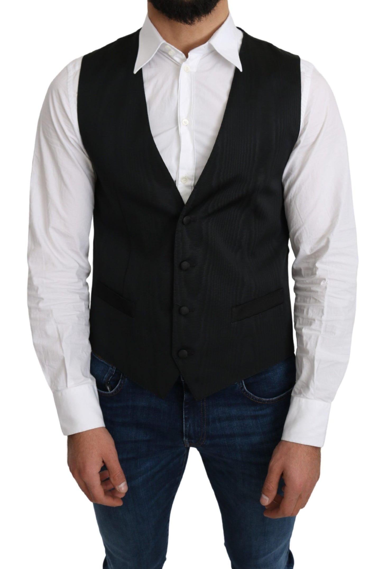 Dolce &amp; Gabbana Gray 100% Silk Formal Coat Vest