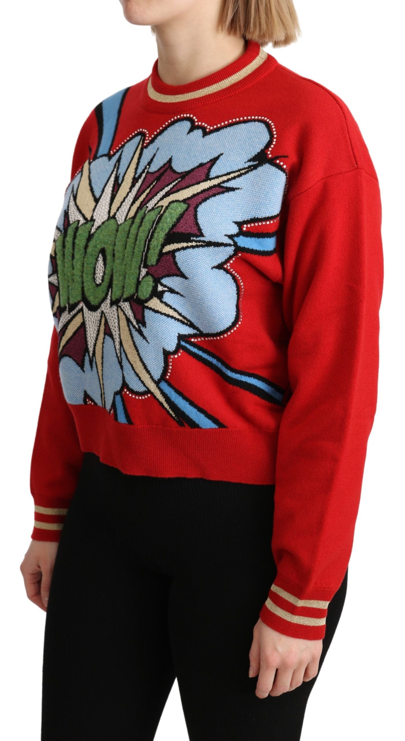 Dolce &amp; Gabbana Red Knitted Cashmere Cartoon Top Sweater