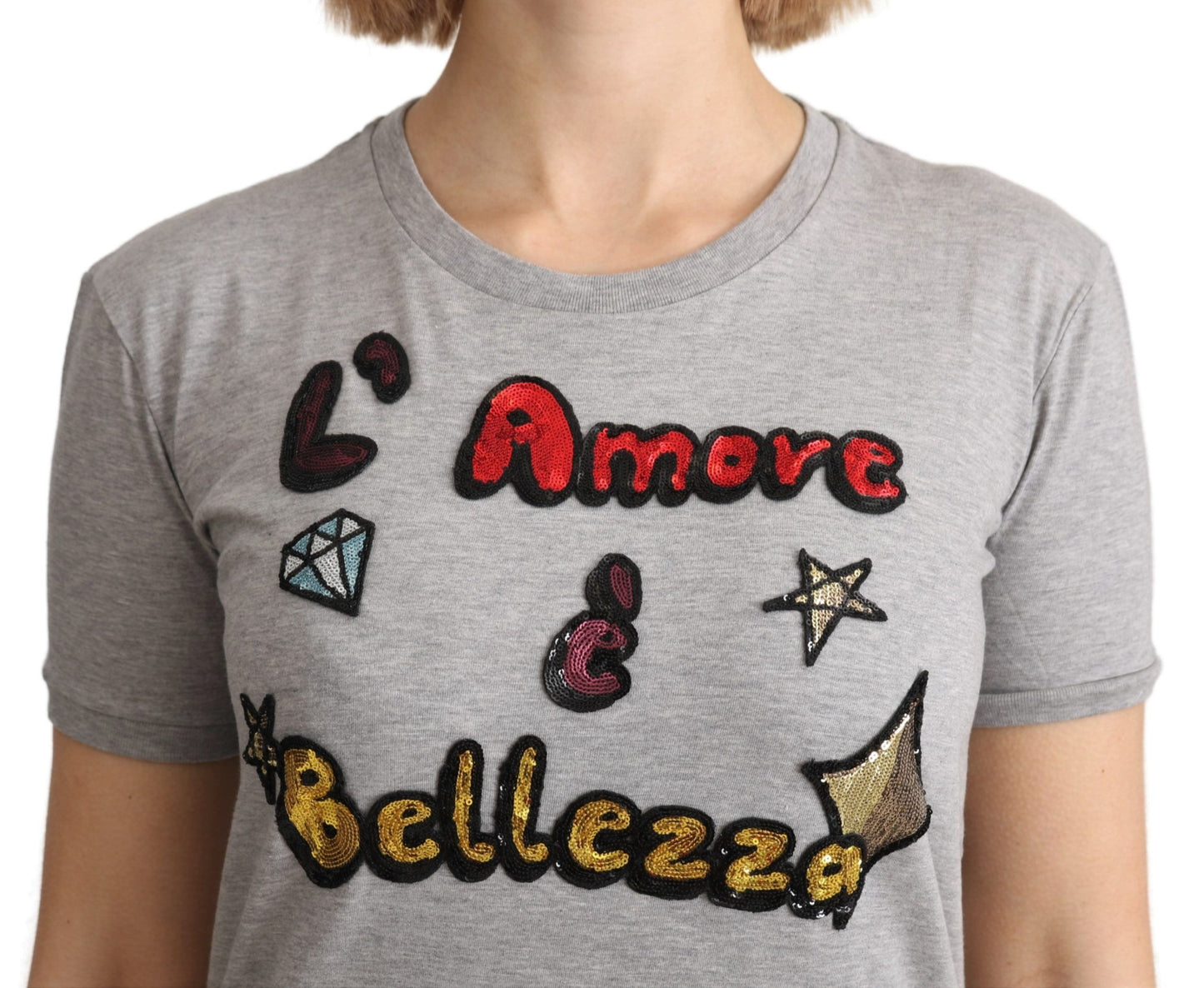 Dolce &amp; Gabbana Gray Cotton Love and Beauty Top T-shirt