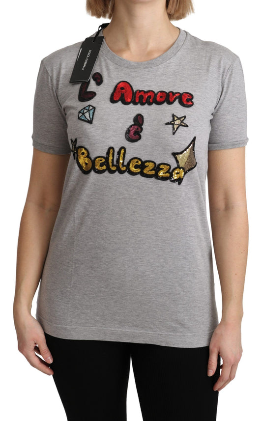 Dolce &amp; Gabbana Gray Cotton Love and Beauty Top T-shirt