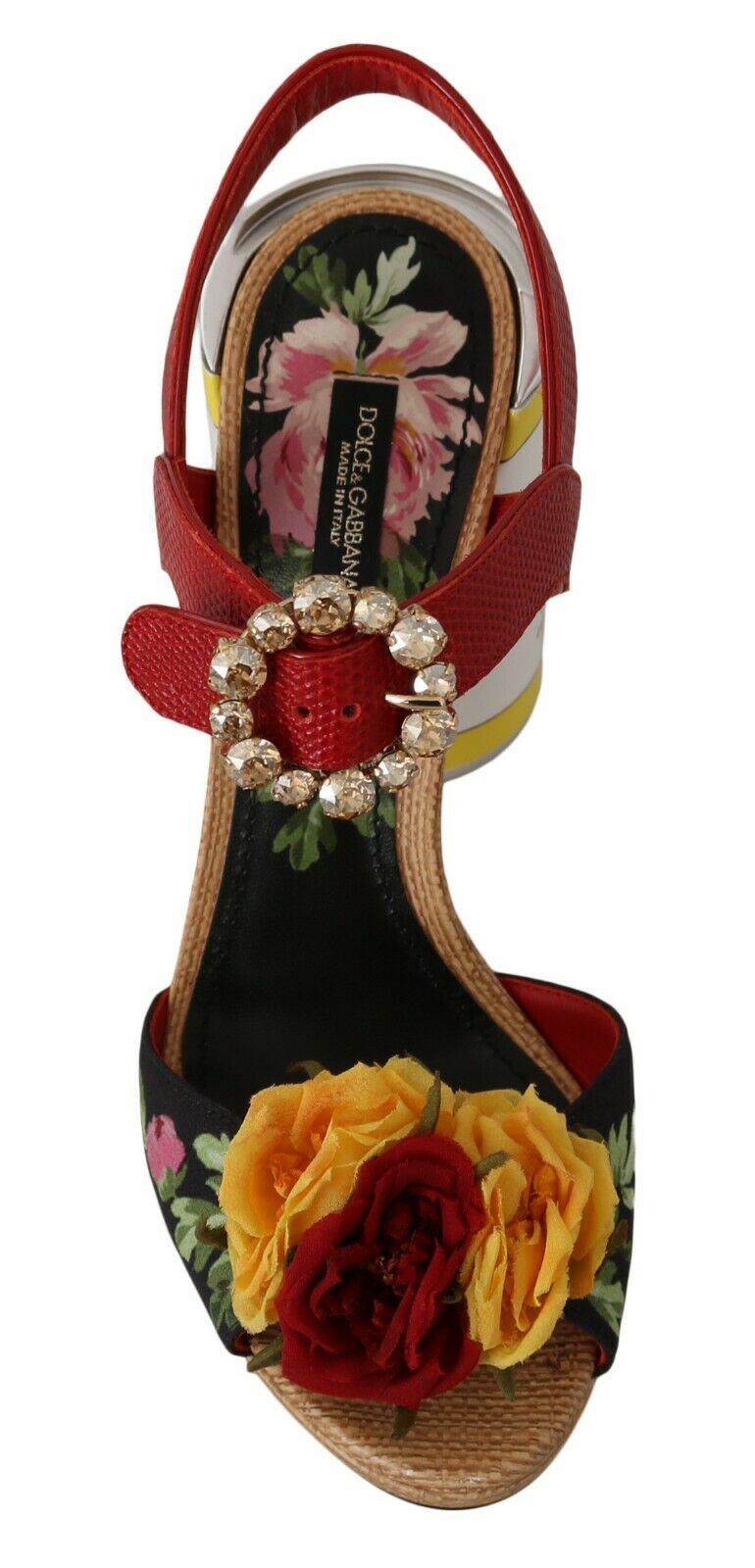 Mehrfarbige, mit Blumen und Kristallen verzierte Sandalen von Dolce &amp; Gabbana