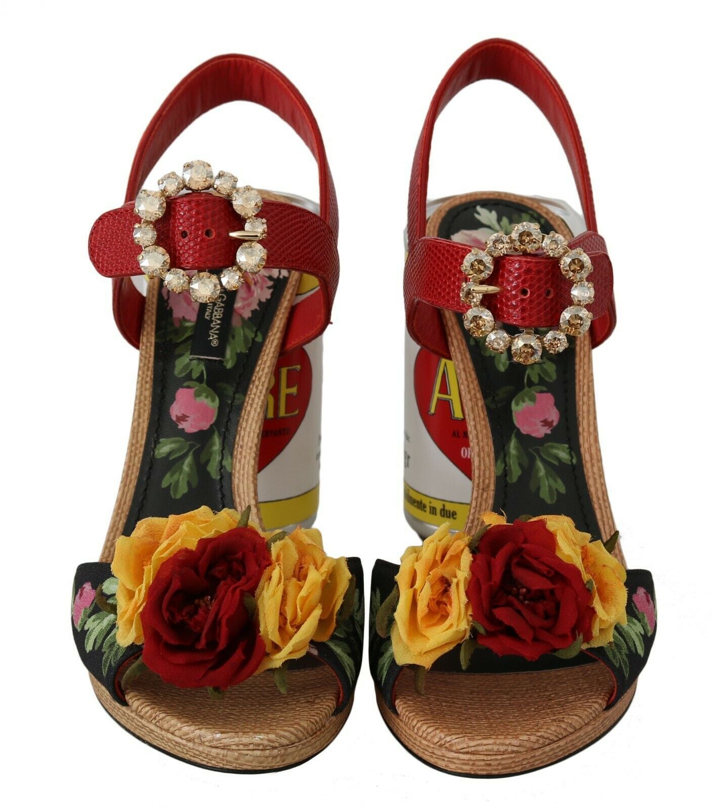 Mehrfarbige, mit Blumen und Kristallen verzierte Sandalen von Dolce &amp; Gabbana