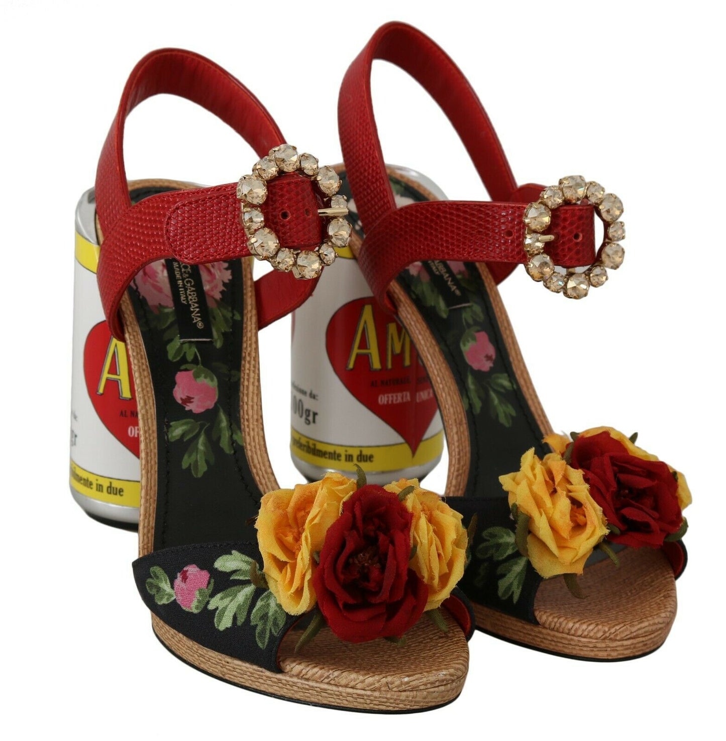 Mehrfarbige, mit Blumen und Kristallen verzierte Sandalen von Dolce &amp; Gabbana