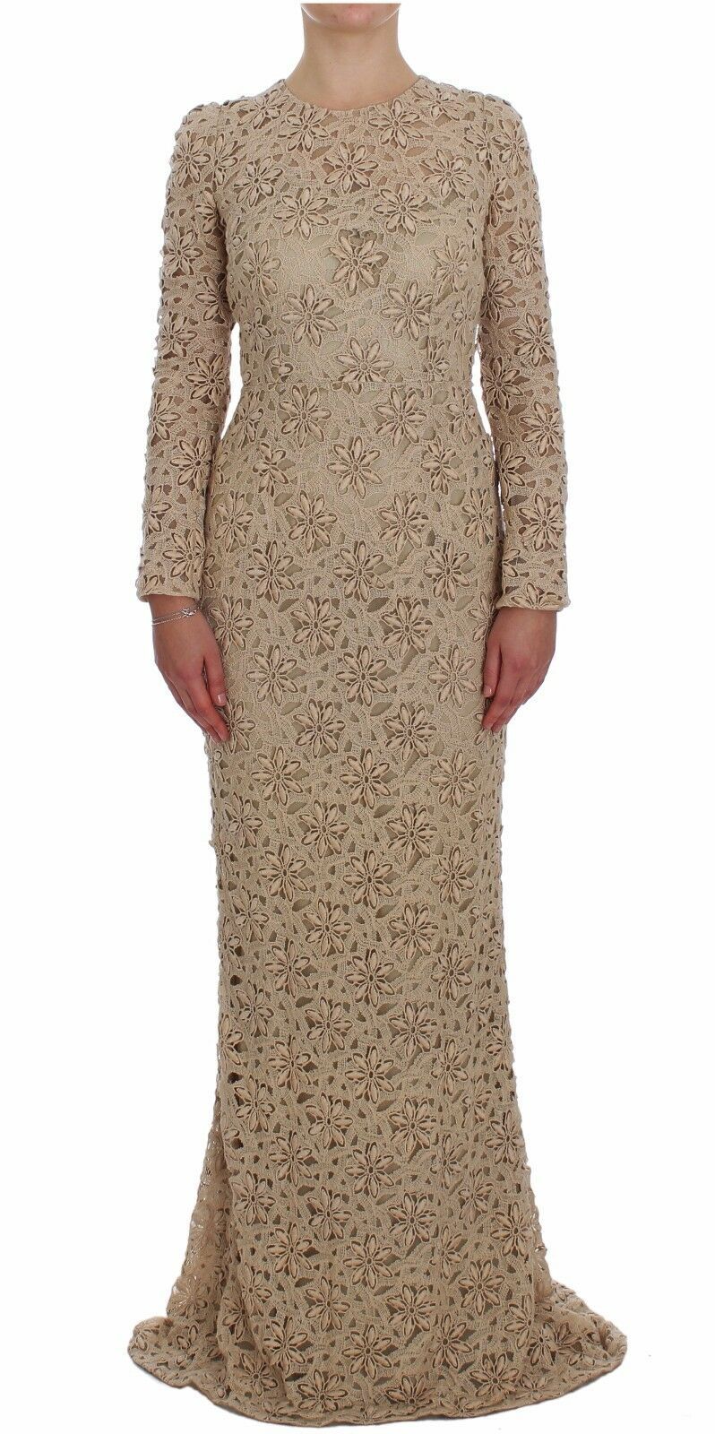 Dolce &amp; Gabbana Beige Floral Lace Sheath Maxi Dress