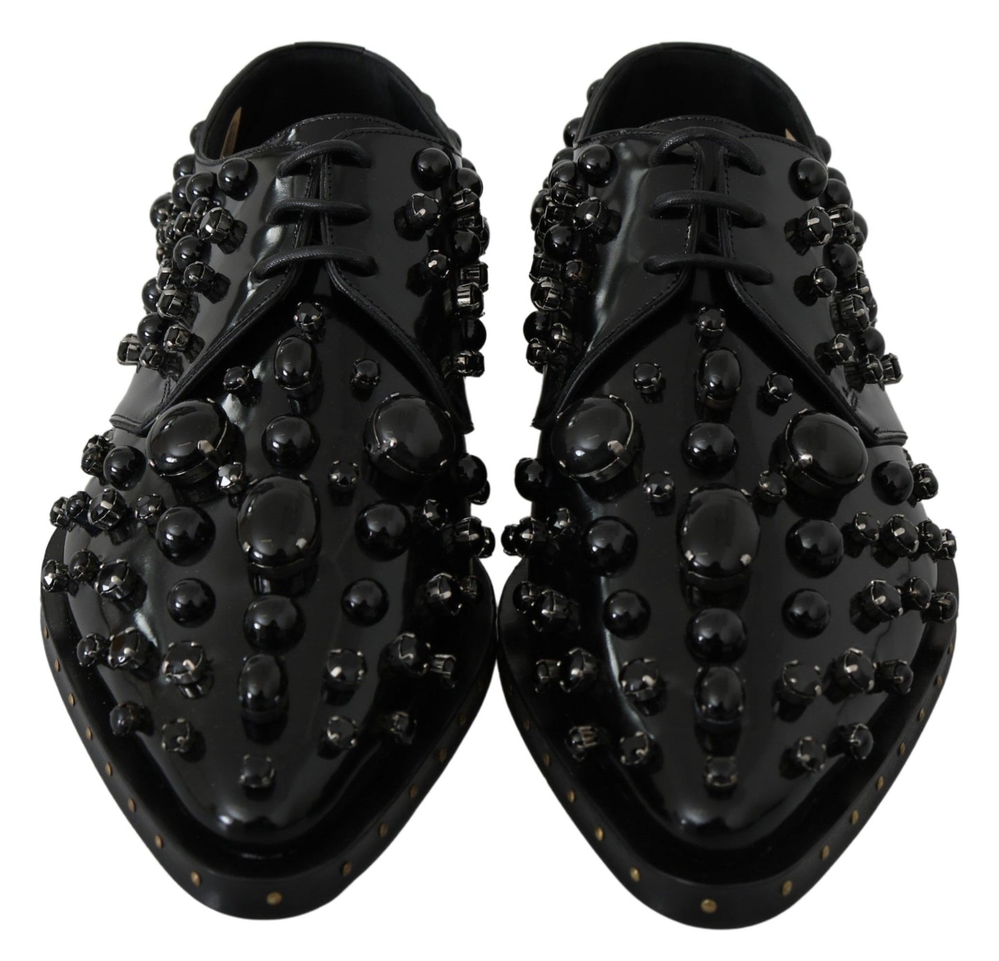 Dolce &amp; Gabbana Black Leather Crystals Dress Broque Shoes