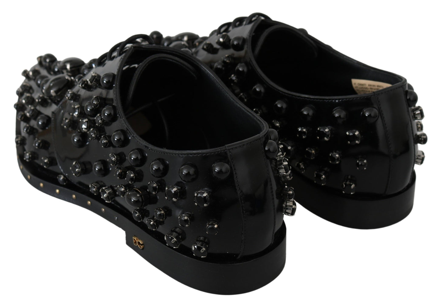 Dolce &amp; Gabbana Black Leather Crystals Dress Broque Shoes