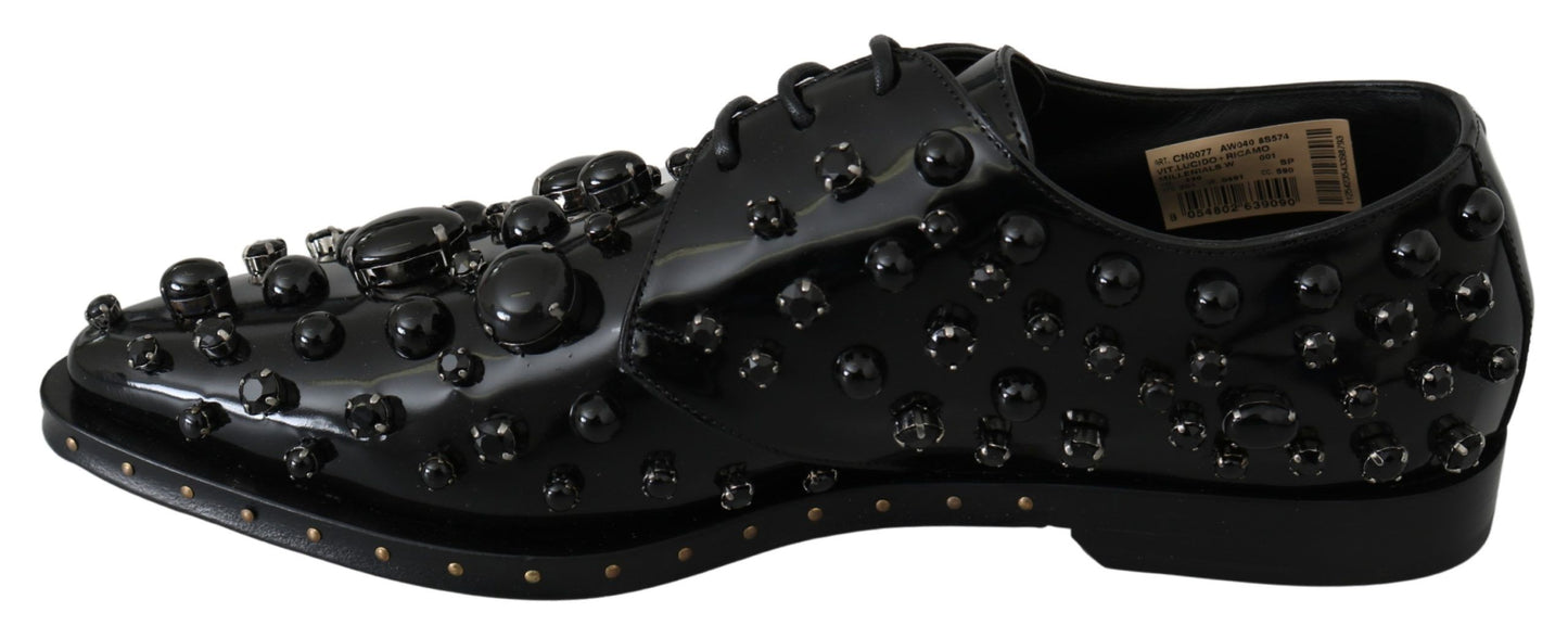 Dolce &amp; Gabbana Black Leather Crystals Dress Broque Shoes