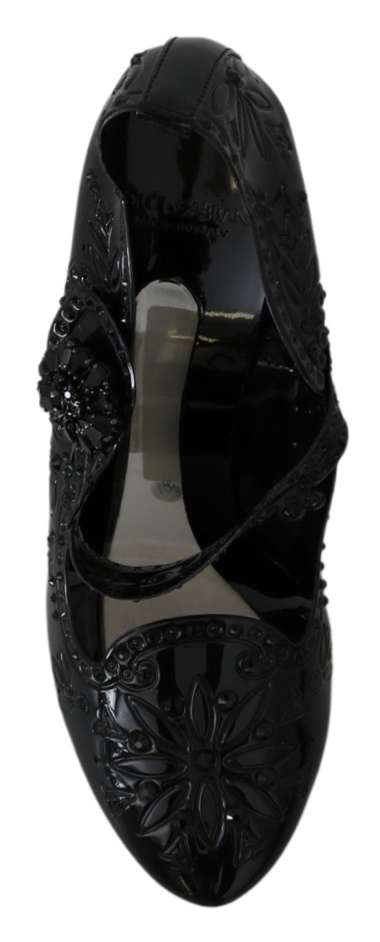 Dolce &amp; Gabbana Black Floral Crystal CINDERELLA Heels Shoes