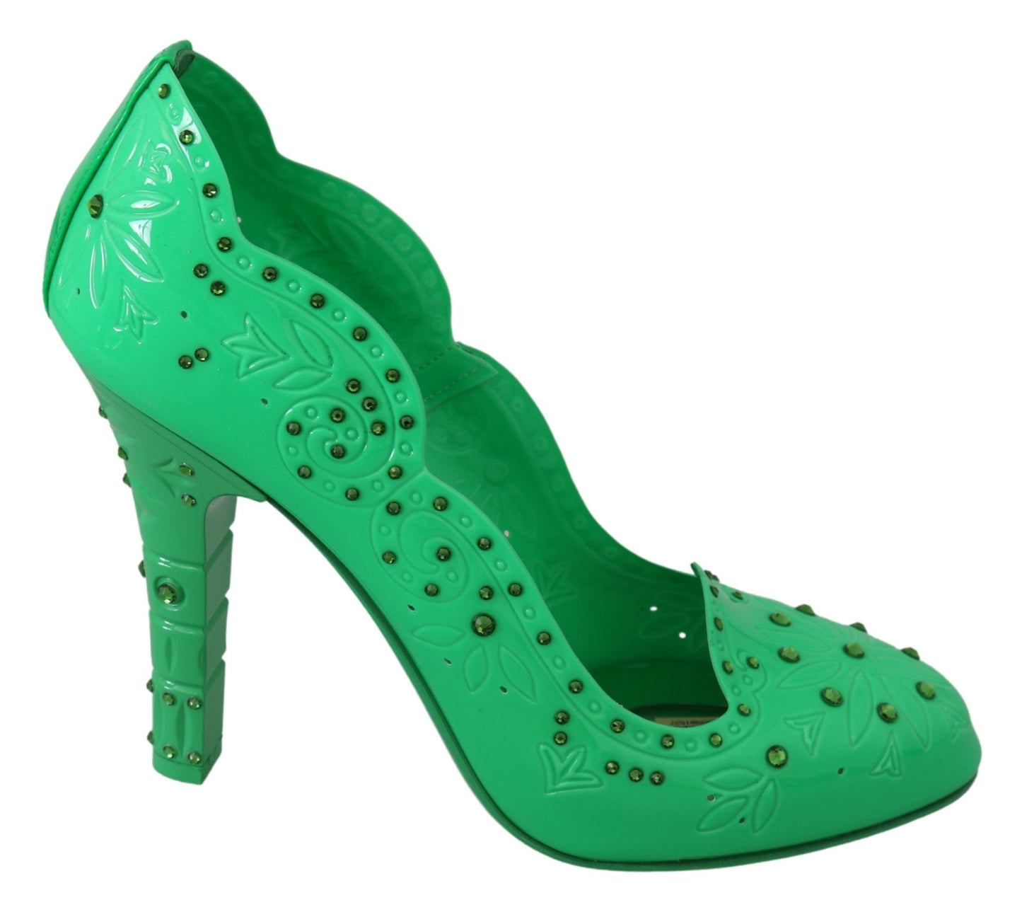 Dolce &amp; Gabbana Green Crystal Floral CINDERELLA Heels Shoes