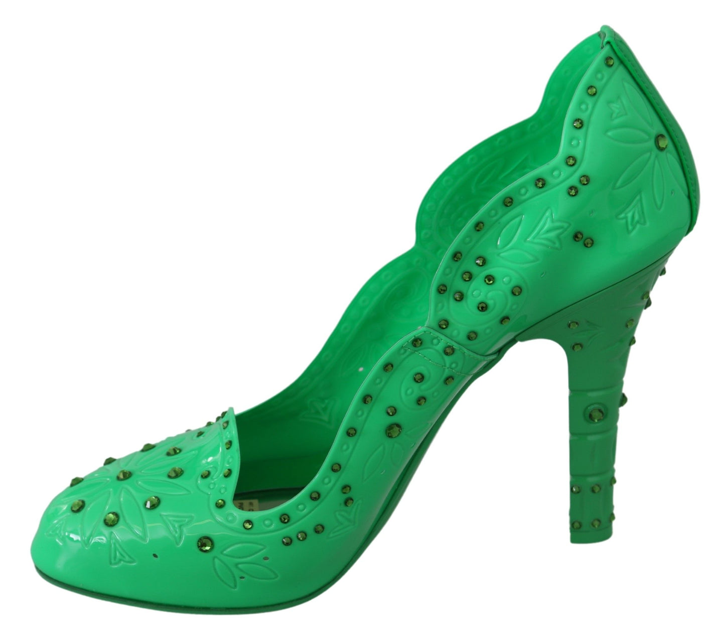 Dolce &amp; Gabbana Green Crystal Floral CINDERELLA Heels Shoes