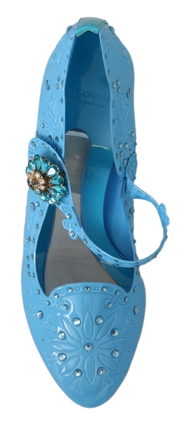 Dolce &amp; Gabbana Blue Floral Crystal CINDERELLA Heels Shoes