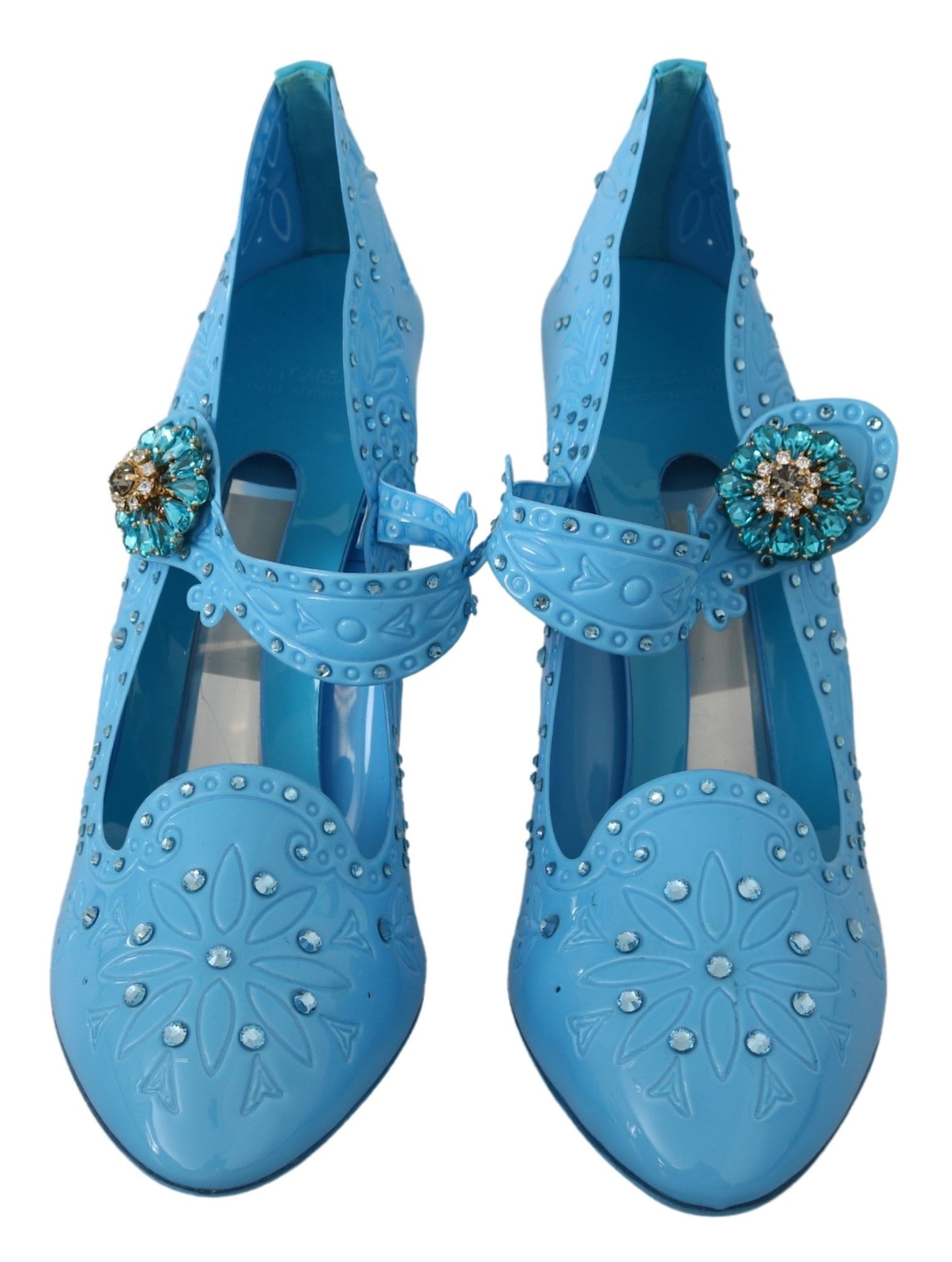 Dolce &amp; Gabbana Blue Floral Crystal CINDERELLA Heels Shoes