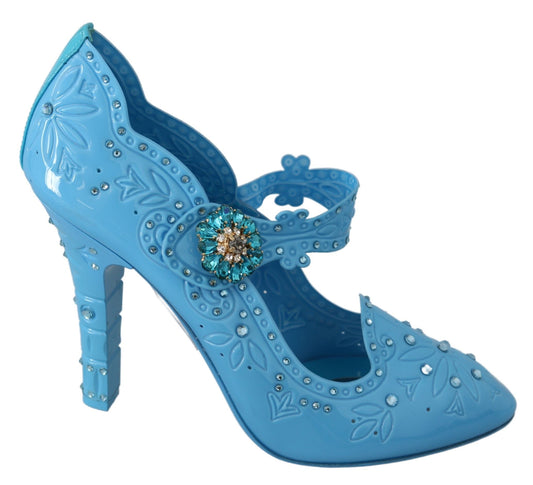 Dolce &amp; Gabbana Blue Floral Crystal CINDERELLA Heels Shoes