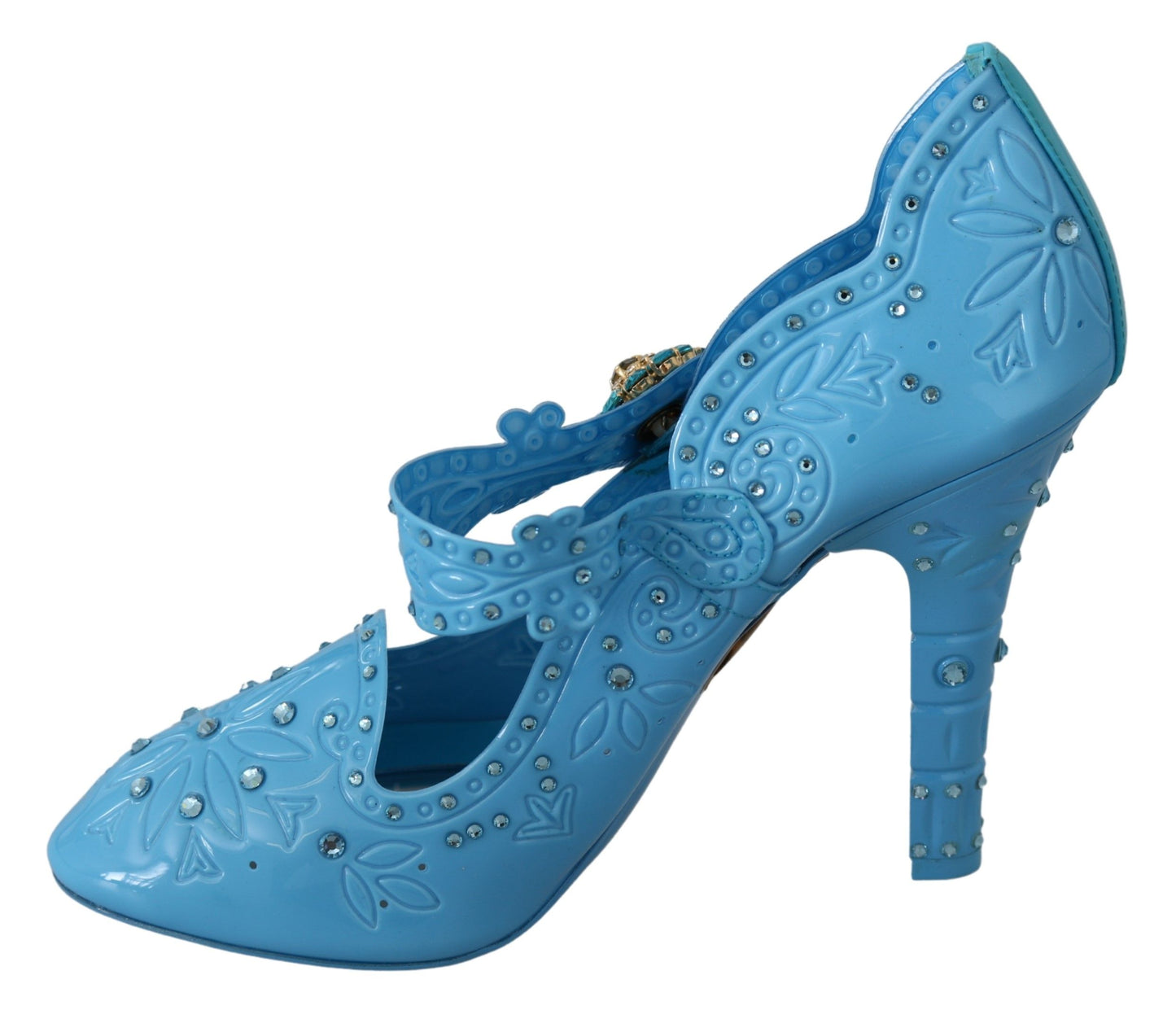 Dolce &amp; Gabbana Blue Floral Crystal CINDERELLA Heels Shoes