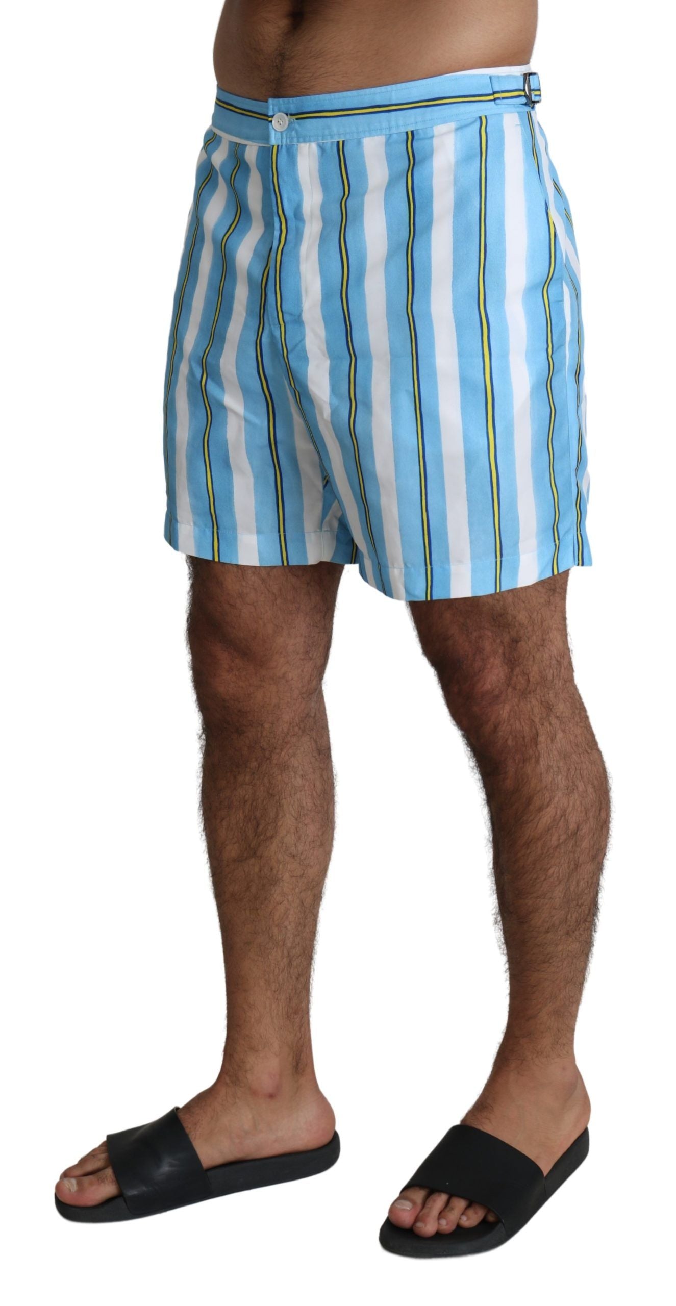 Dolce &amp; Gabbana Blue Striped Beachwear Men Swimshorts