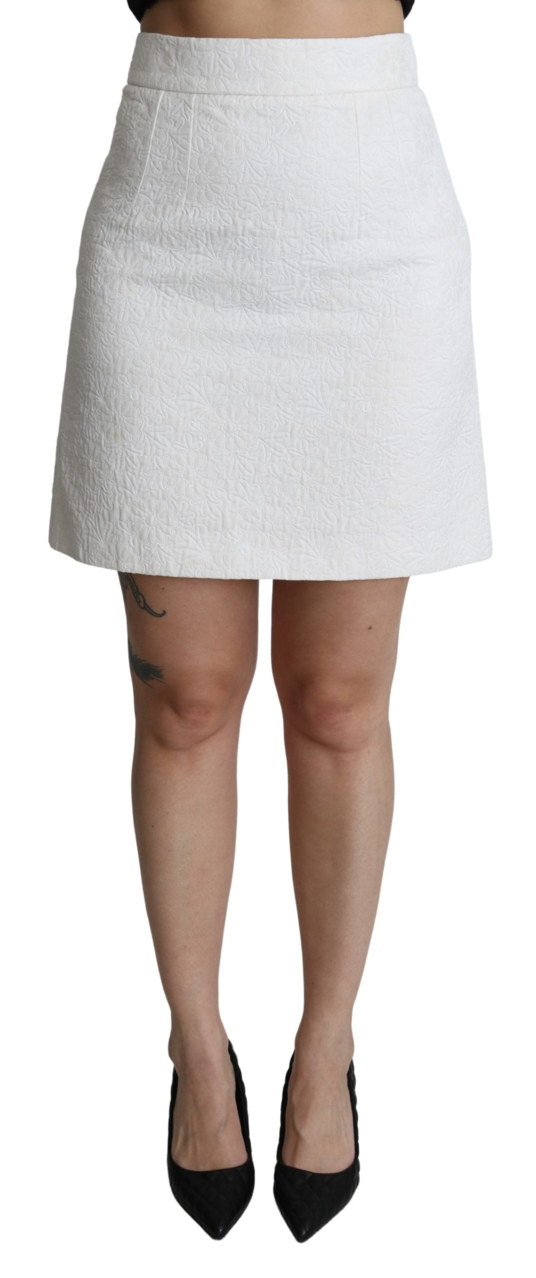 Dolce &amp; Gabbana White Floral High Waist Mini Brocade Skirt