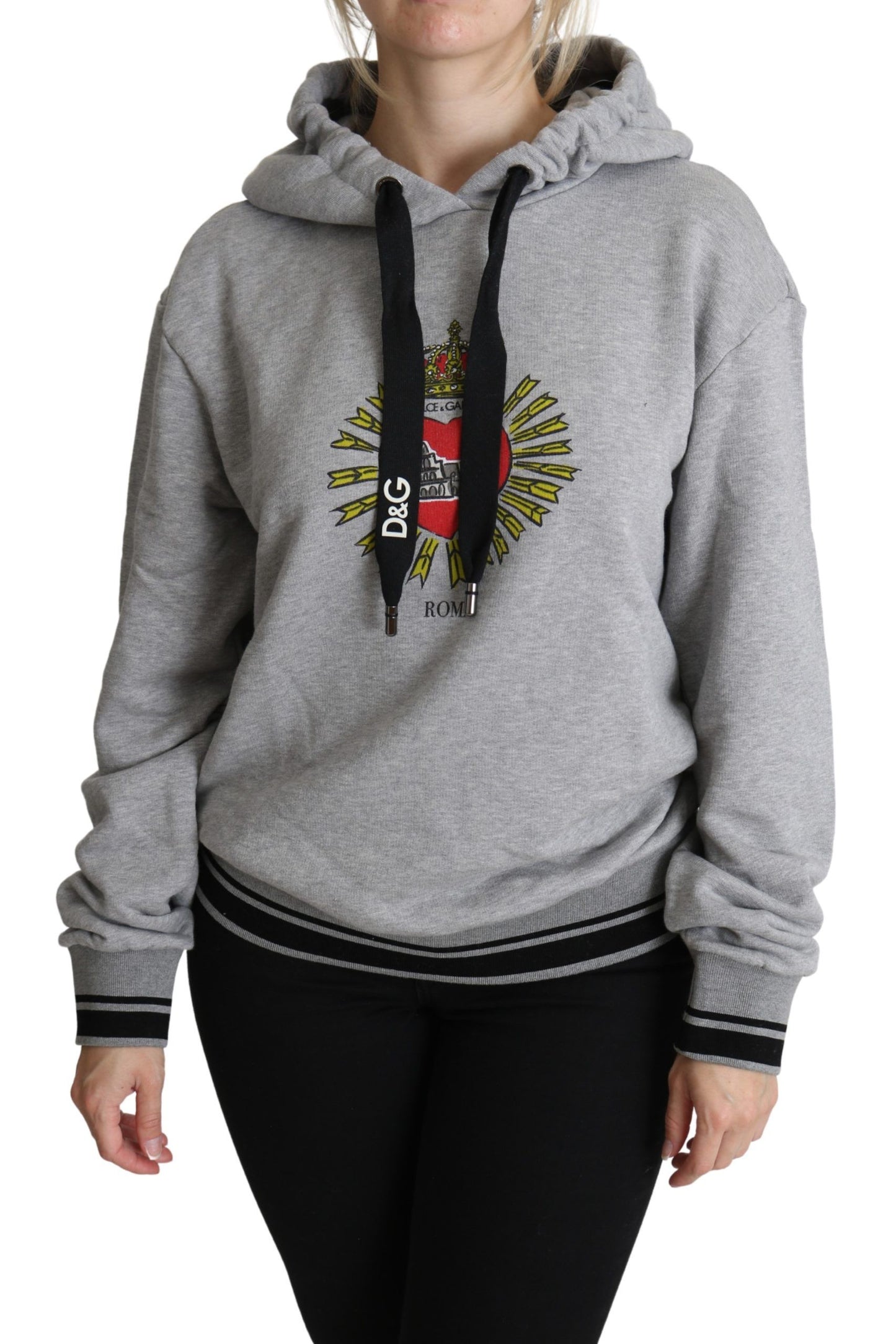 Dolce &amp; Gabbana Gray Printed Hooded Exclusive Logo Sweater