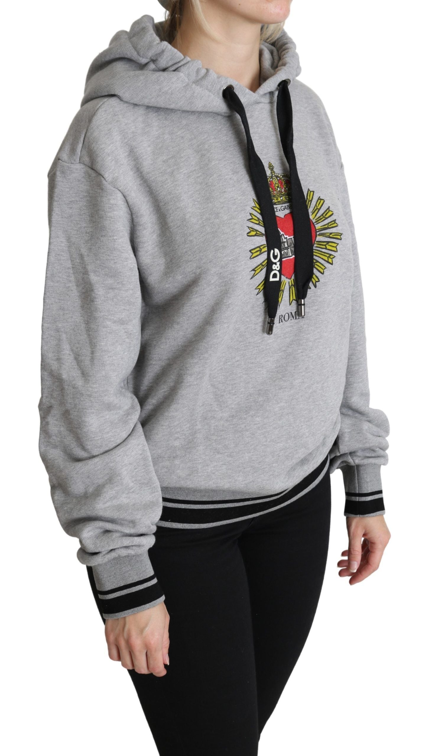 Dolce &amp; Gabbana Gray Printed Hooded Exclusive Logo Sweater