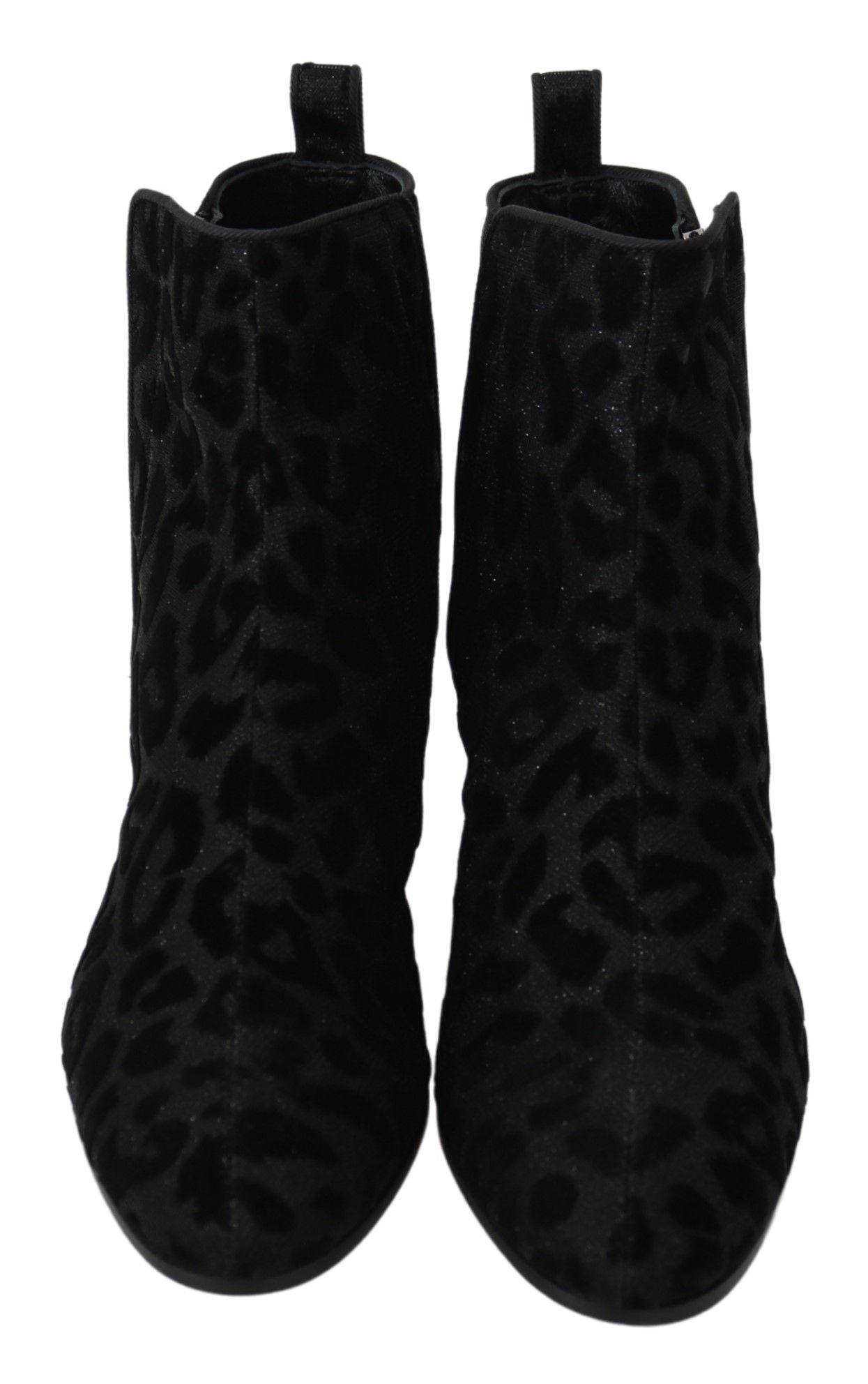 Dolce &amp; Gabbana Black Leopard Short Boots Zipper Shoes