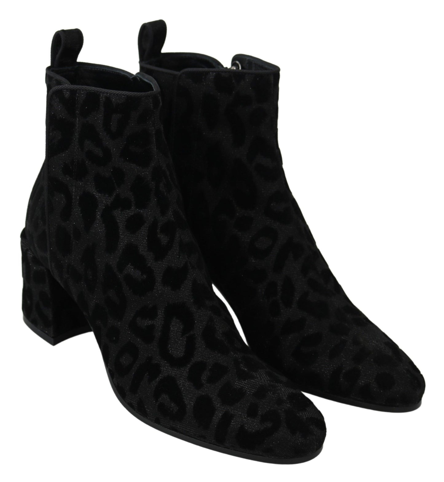 Dolce &amp; Gabbana Black Leopard Short Boots Zipper Shoes