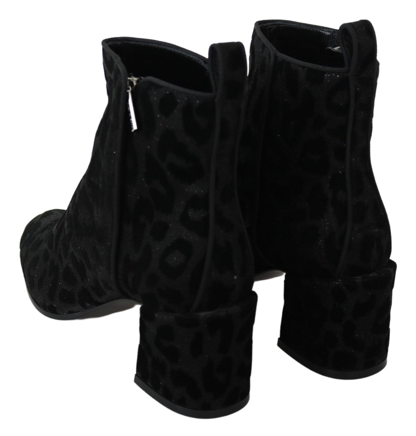 Dolce &amp; Gabbana Black Leopard Short Boots Zipper Shoes