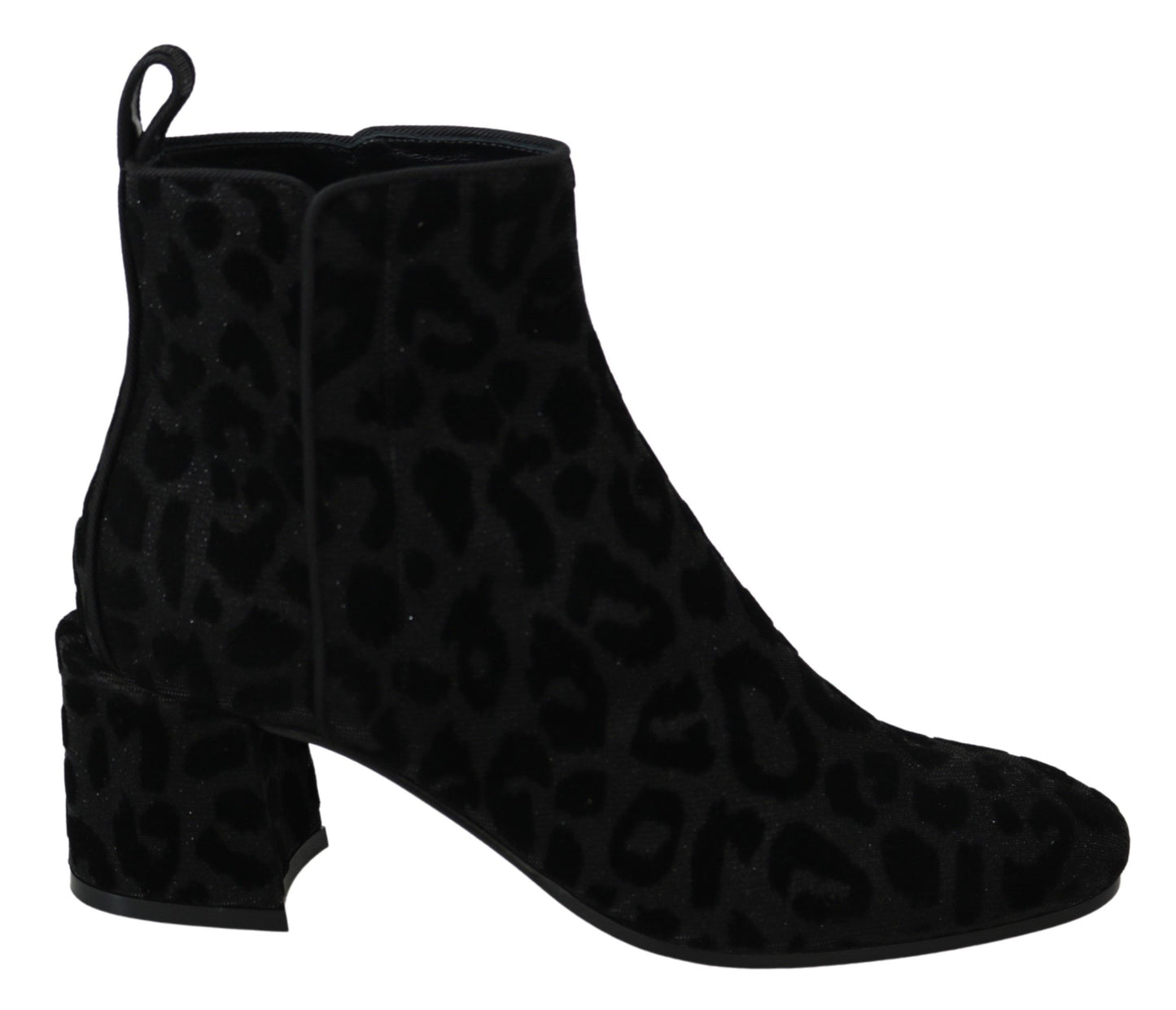 Dolce &amp; Gabbana Black Leopard Short Boots Zipper Shoes