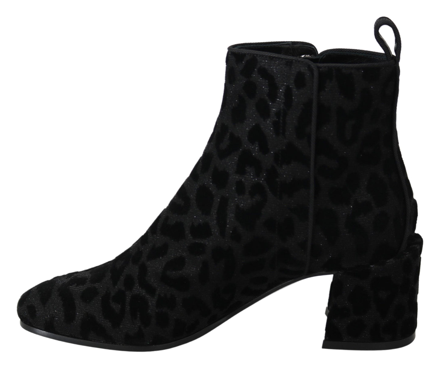 Dolce &amp; Gabbana Black Leopard Short Boots Zipper Shoes