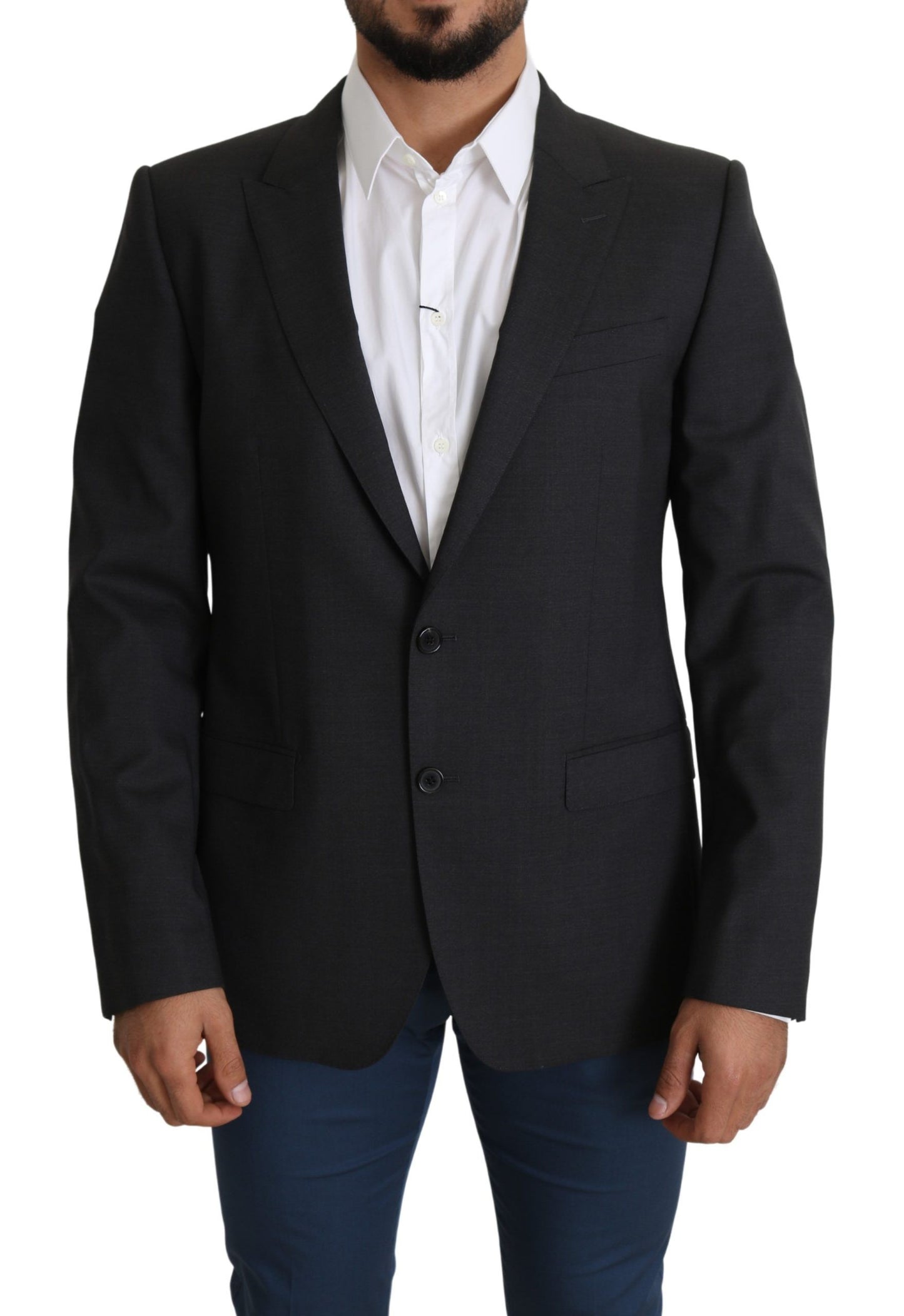 Dolce &amp; Gabbana Gray Wool Single Breasted Coat Blazer