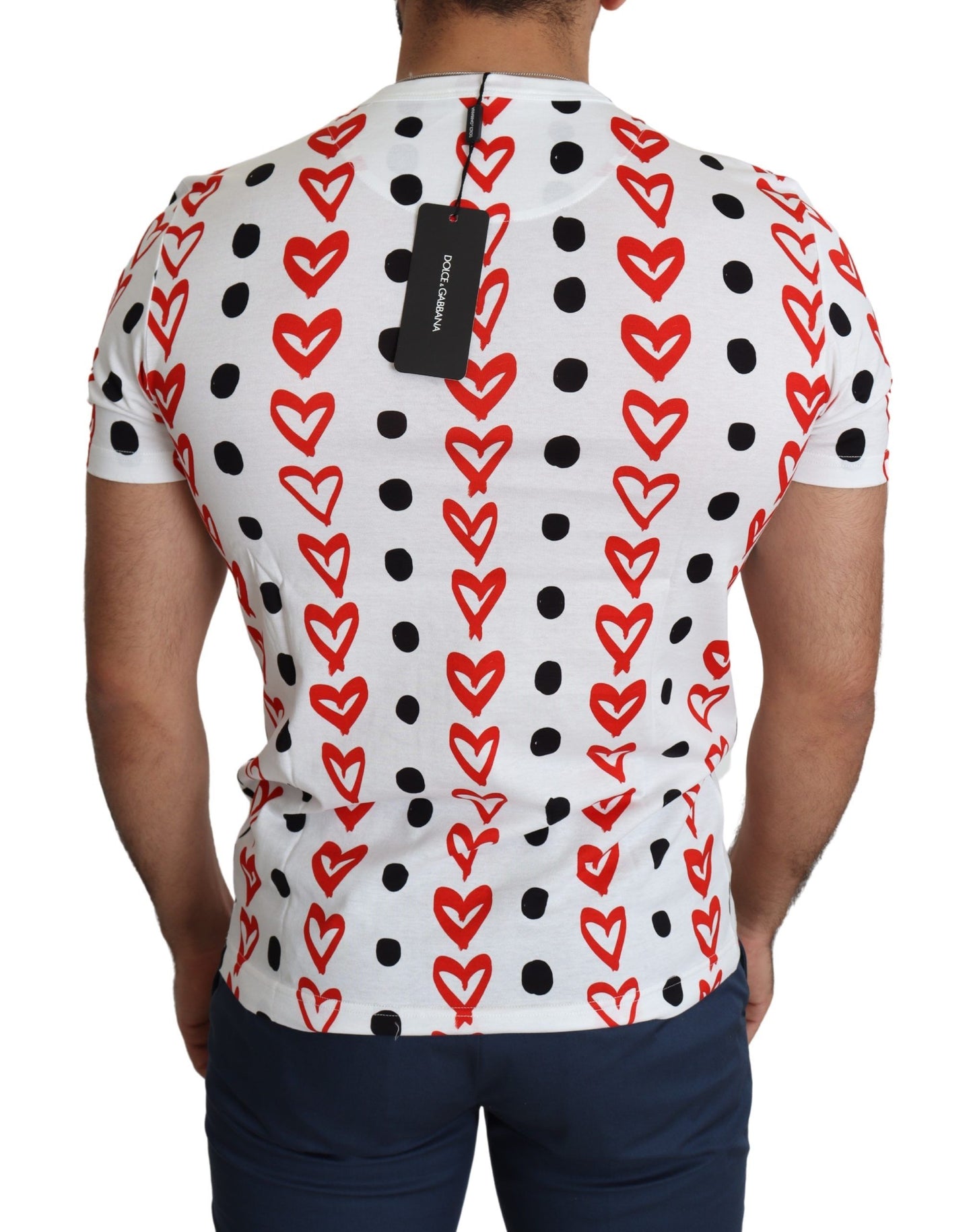 Dolce &amp; Gabbana White Hearts Print Cotton Men Top T-shirt