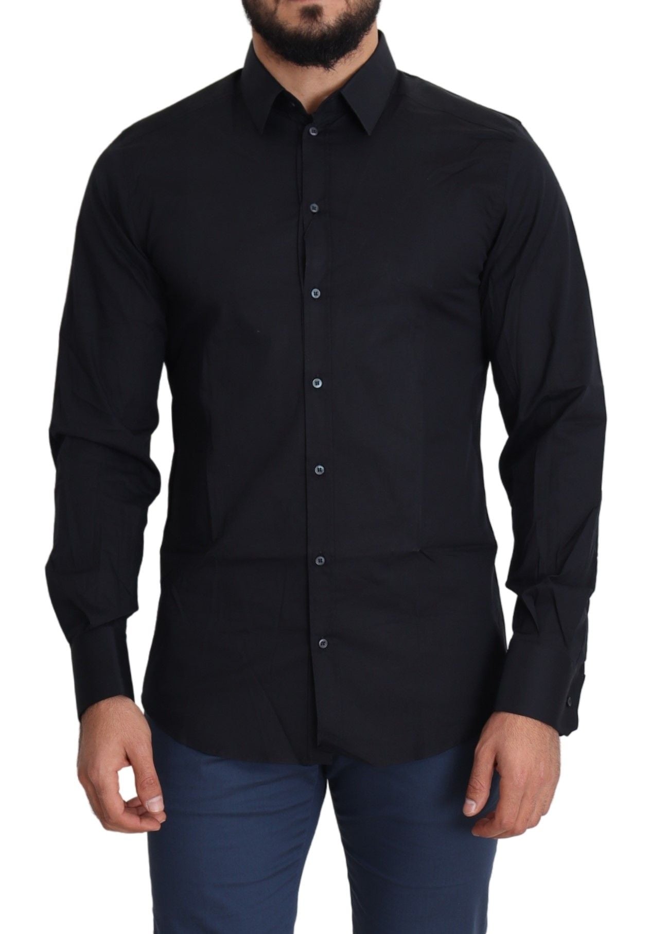 Dolce &amp; Gabbana Black Cotton Formal GOLD Dress Shirt