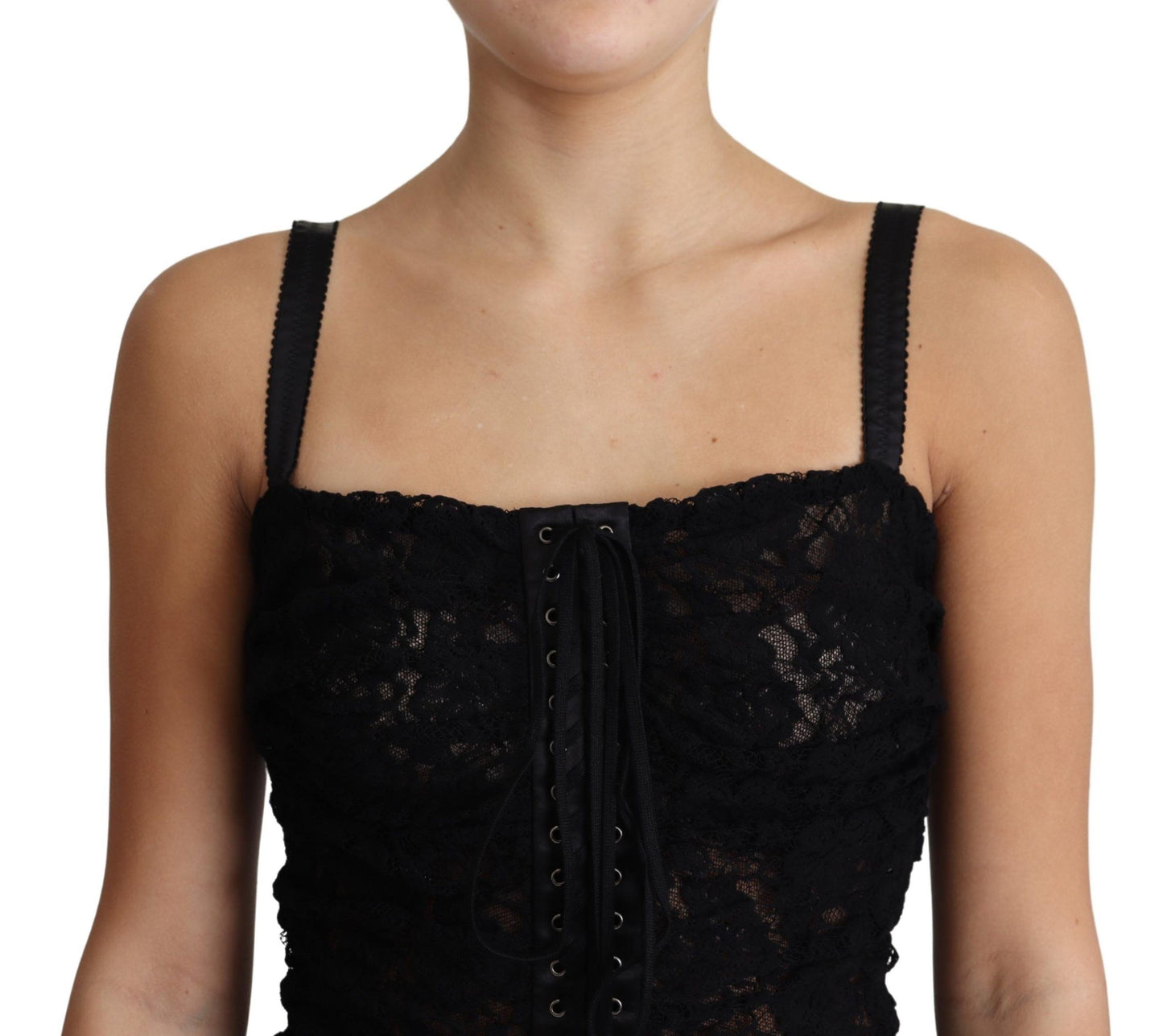 Dolce &amp; Gabbana Black Lace Up Floral Corset Bustier Mini Dress