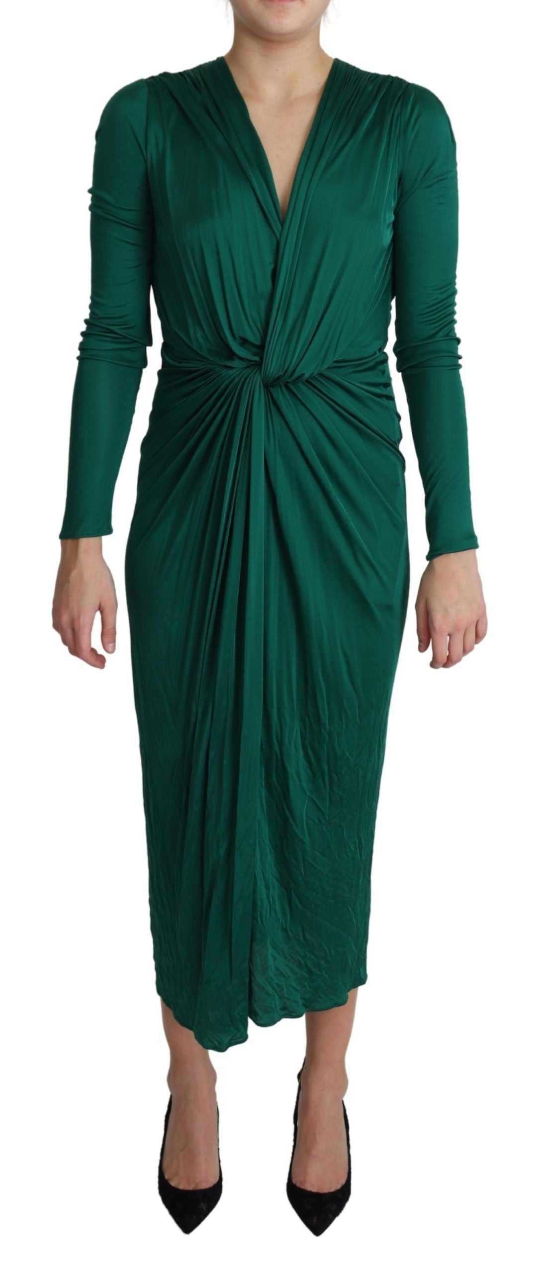 Dolce &amp; Gabbana Green Fitted Silhouette Midi Viscose Dress