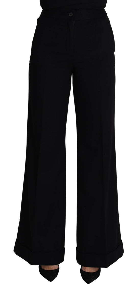 Dolce &amp; Gabbana Black Cashmere Wide Leg Women Trouser Pants