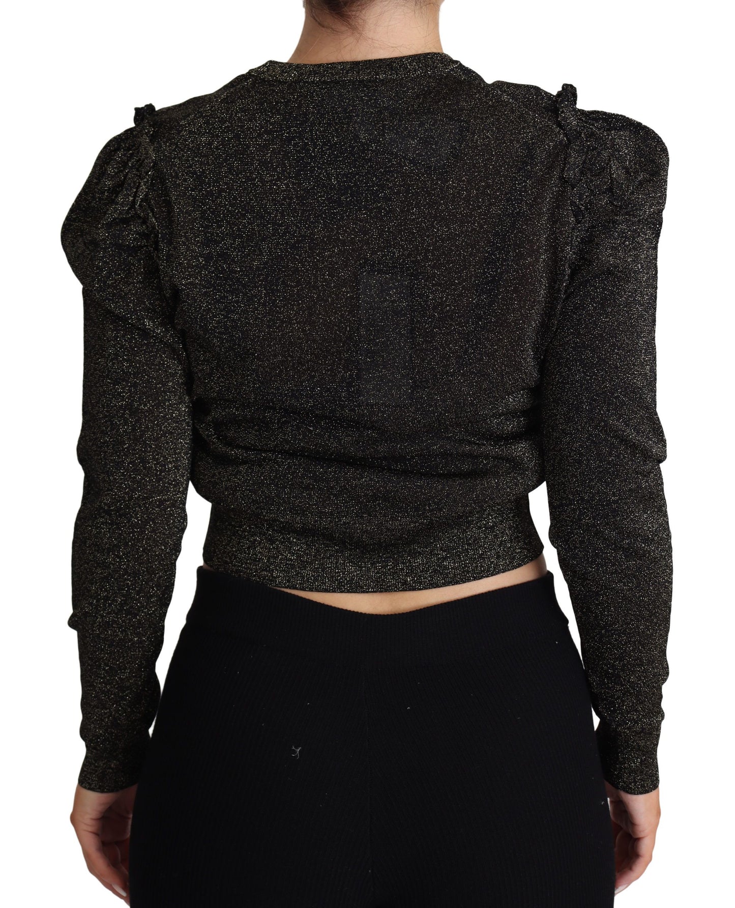 Dolce &amp; Gabbana Black Gold Cropped Women Pullover Sweater