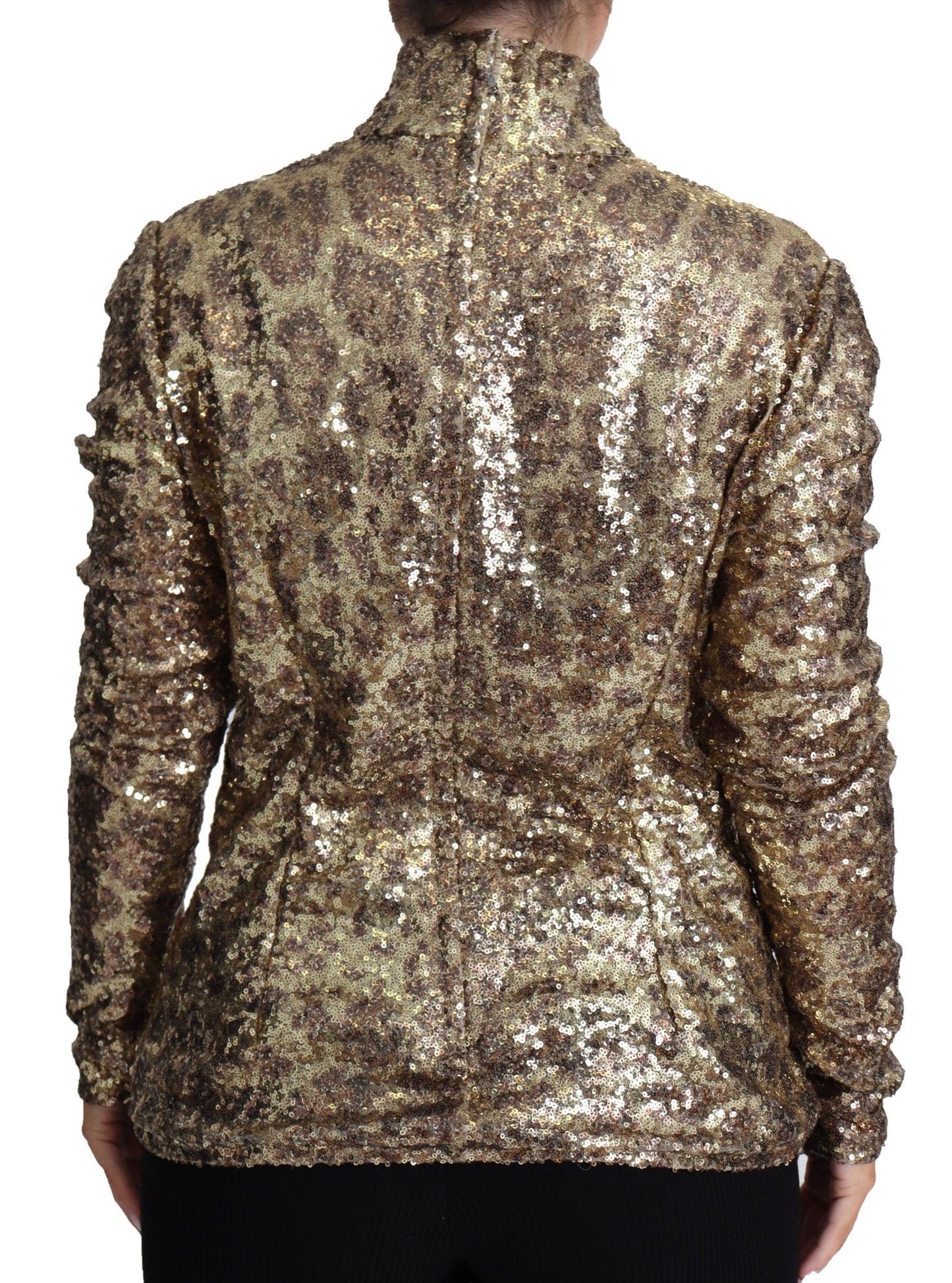 Dolce &amp; Gabbana Brown Leopard Fit Turtleneck Sequin Sweater