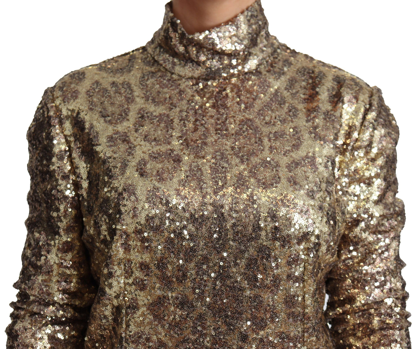 Dolce &amp; Gabbana Brown Leopard Fit Turtleneck Sequin Sweater