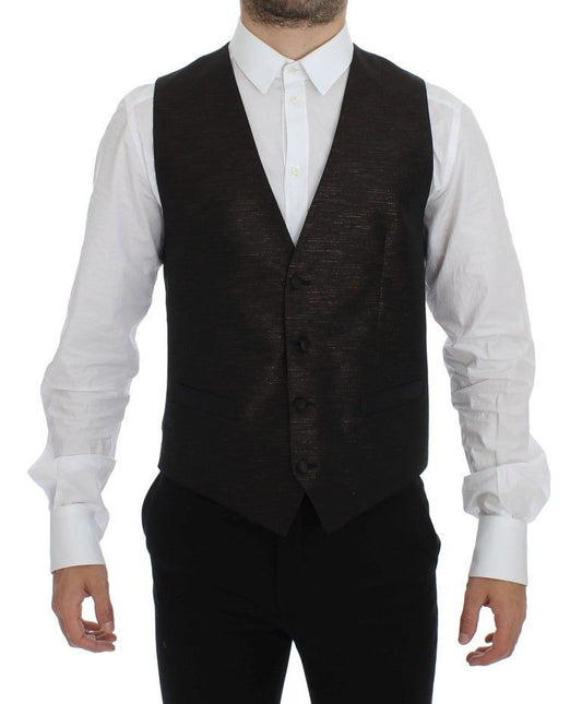 Dolce &amp; Gabbana Black Wool Logo Dress Waistcoat Vest