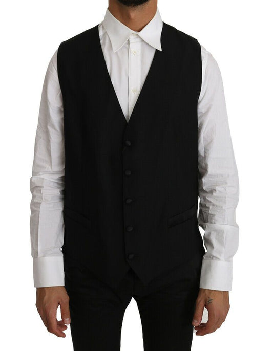 Dolce &amp; Gabbana Black Solid Wool Silk Vest