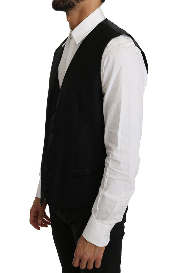 Dolce &amp; Gabbana Black Solid Wool Silk Vest