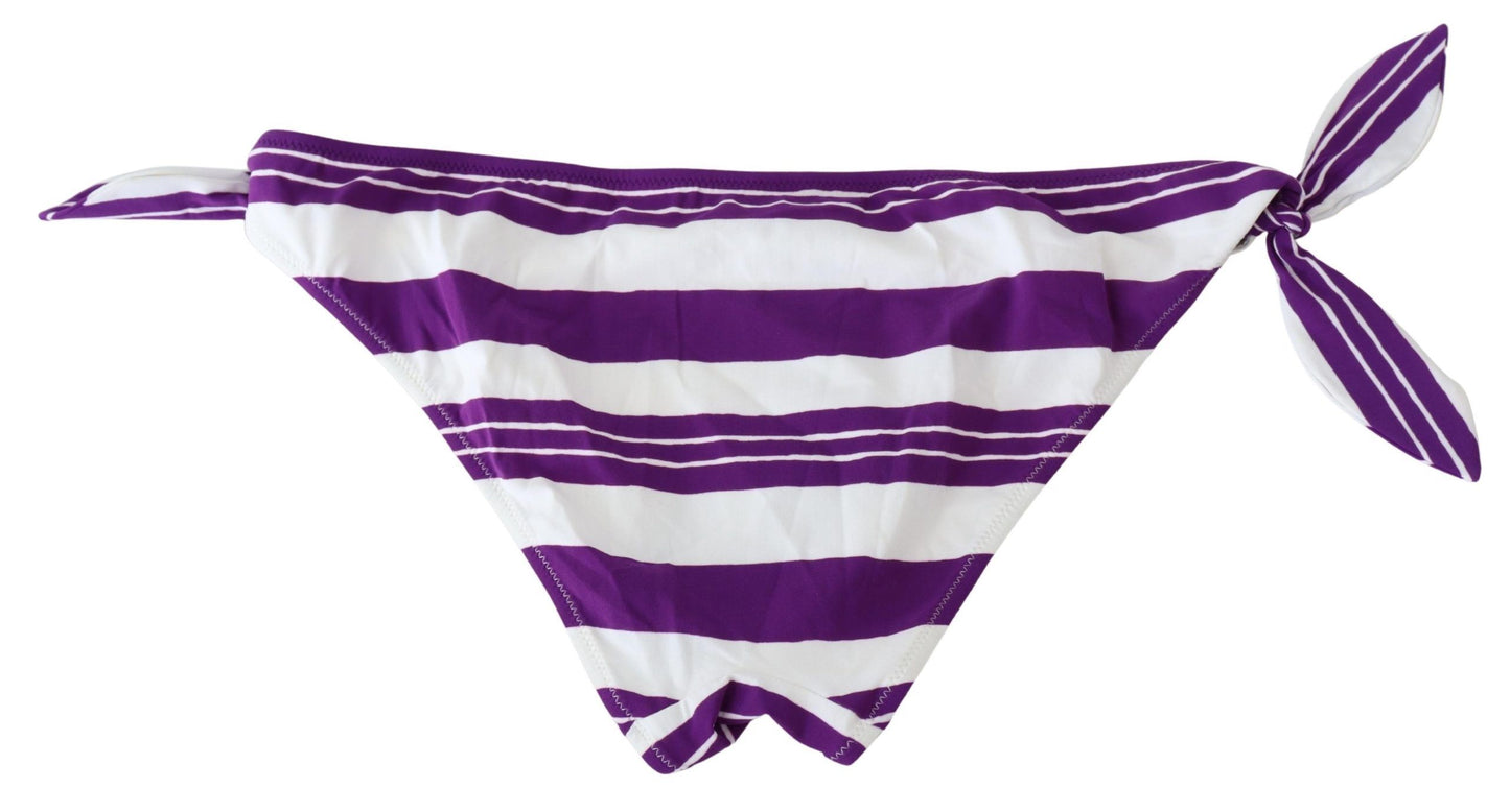 Dolce &amp; Gabbana Purple White Stripes Beachwear Bikini Bottom