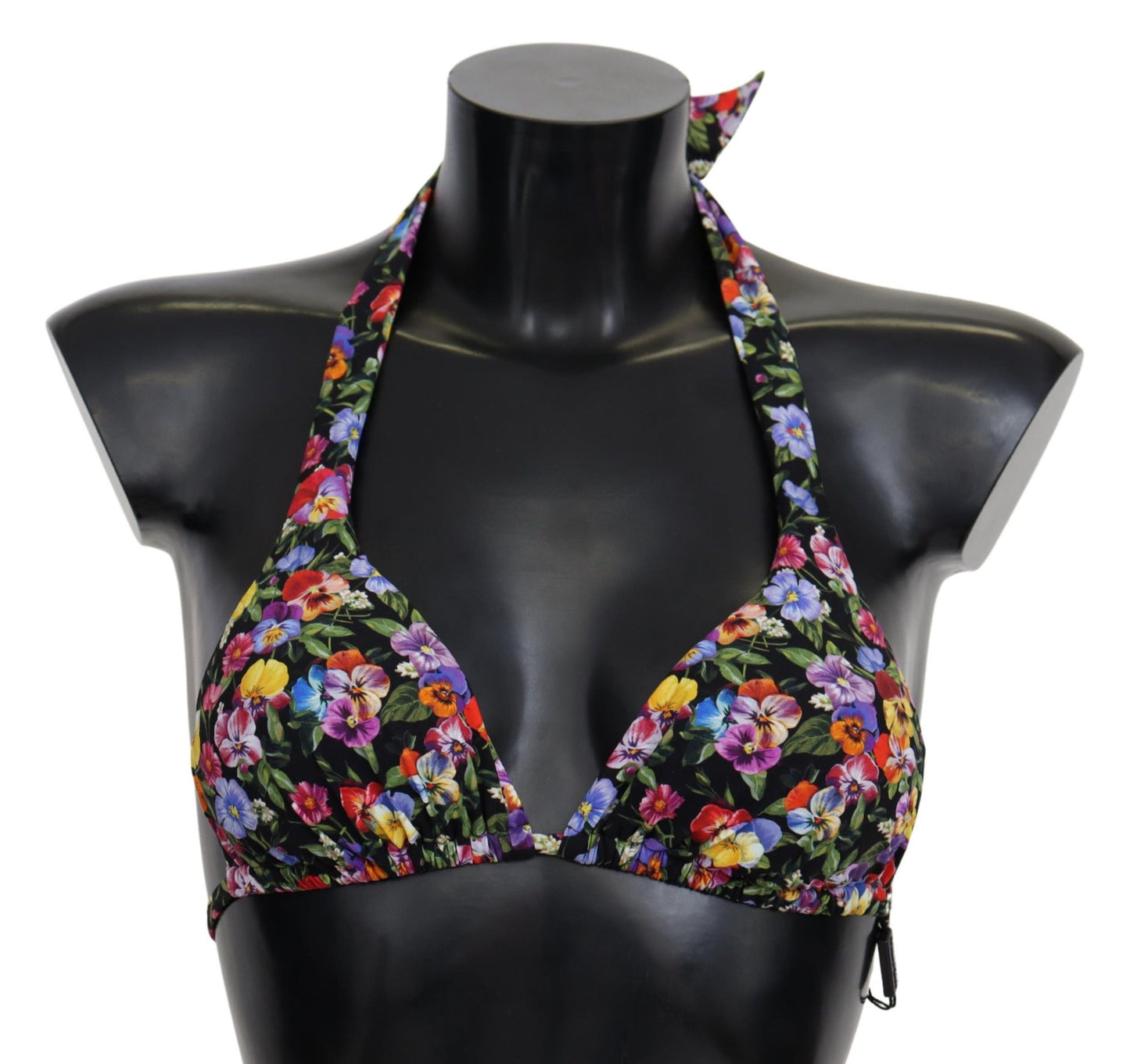 Dolce &amp; Gabbana Black Floral Print Swimsuit Beachwear Bikini Tops